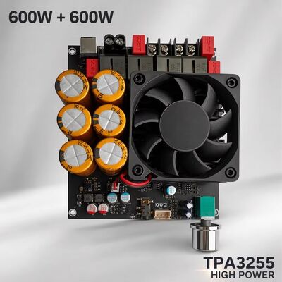 600W+600W Двухканальная плата усилителя TPA3255 с вентиляторным охлаждением, класс D, стереоусилитель, плата постоянного тока 18-50 В