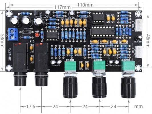 PT2399 NE5532 Карта усилителя микрофона с рабочим напряжением DC12-24V для усиления стерео аудио