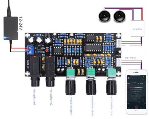 PT2399 NE5532 Карта усилителя микрофона с рабочим напряжением DC12-24V для усиления стерео аудио