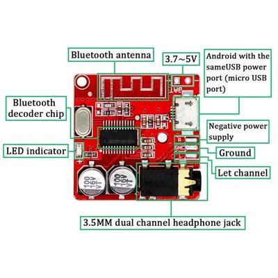 CA-6965 Модуль Bluetooth Audio Receiver Universal Micro USB 5V MP3 BT расшифровочная плата