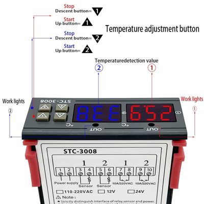 Реле регулятора 2 цифрового термометра STC-3008 вывело наружу с зондом 12V 24V 220V