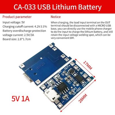 Модуль зарядного устройства для литиевых батарей 18650 Type-C/Micro USB 5V 1A TP4056 с защитой и двойными функциями