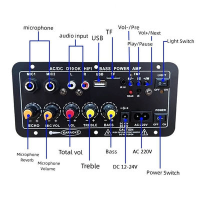 D10 Digital Power Amplifier Board с выходной мощностью 30-120 Вт Bluetooth 5.0 и двойным микрофоном для субвуфера и караоке