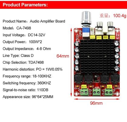 CA-7498 DC14-34V Усилительная панель с двумя каналами класса D 2*100W Smart Electronics TDA7498