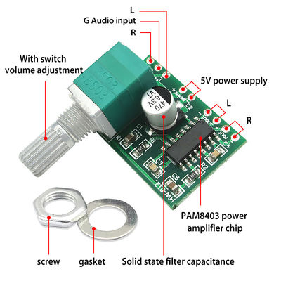 Плата аудиоусилителя PAM8403 с USB мощностью 2*3 Вт, напряжением 5 В и потенциометром регулировки громкости