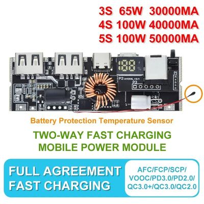 QC4.0 QC3.0 LED Dual USB PD Power Bank 18650 Модуль зарядки с регулировкой температуры