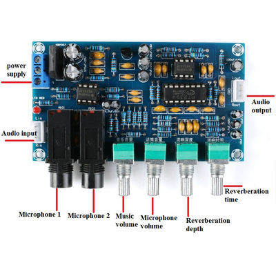12V Dual AC12V PT2399 Дигитальный микрофон Усилительная панель Модуль реверберации караоке