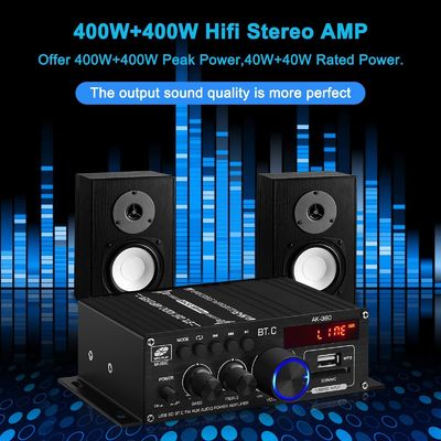 АК-380 USB SD Усилитель мощности аудио 400W 2.0 CH HiFi Стерео AMP Спикер Bluetooth 5.0 Amp Приемник с дистанционным управлением для дома
