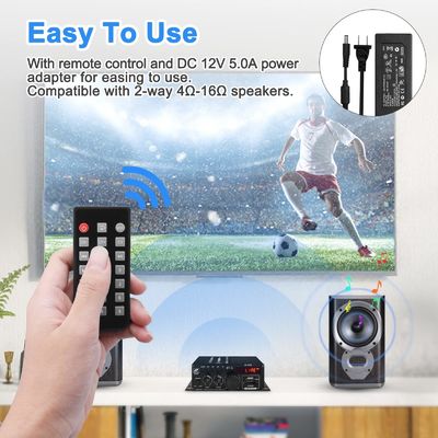 АК-380 USB SD Усилитель мощности аудио 400W 2.0 CH HiFi Стерео AMP Спикер Bluetooth 5.0 Amp Приемник с дистанционным управлением для дома