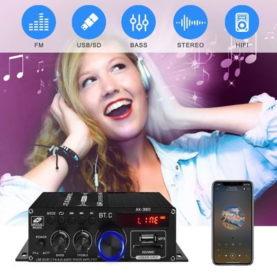 АК-380 USB SD Усилитель мощности аудио 400W 2.0 CH HiFi Стерео AMP Спикер Bluetooth 5.0 Amp Приемник с дистанционным управлением для дома