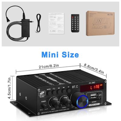 АК-380 USB SD Усилитель мощности аудио 400W 2.0 CH HiFi Стерео AMP Спикер Bluetooth 5.0 Amp Приемник с дистанционным управлением для дома