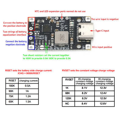 Тип-С USB 2/3S BMS 15W 8.4V 12.6V 1.5A Модуль повышения зарядки литийных батарей с сбалансированной поддержкой Быстрая зарядка с индикатором
