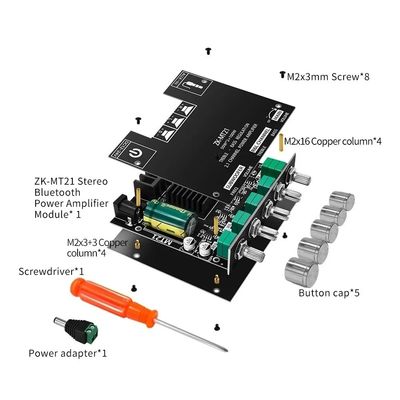 ZK-MT21 HiFi Digital Power Amplifier Board 100W+2*50W 2.1 Channel Subwoofer AUX 12/24V Аудио стерео 5,0 ампер ZK-MT21