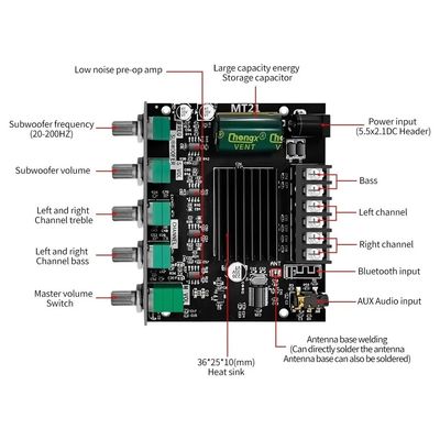 ZK-MT21 HiFi Digital Power Amplifier Board 100W+2*50W 2.1 Channel Subwoofer AUX 12/24V Аудио стерео 5,0 ампер ZK-MT21