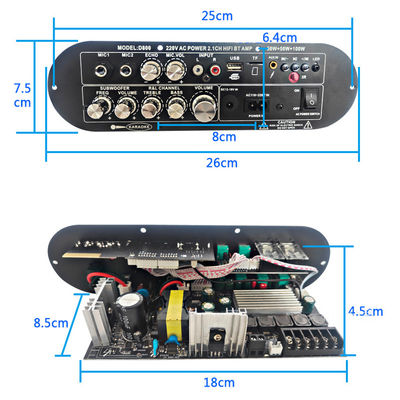 D800 Professional 2.0 Channel Bluetooth Digital Amplifier Board 12V перезаряжаемая высокая мощность для диджея / караоке