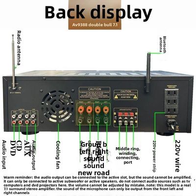 AV-9388BT/AV-999BT 2200W/1200W Профессиональный 7-канальный BT беспроводной усилитель высококачественного домашнего кинотеатра 7.1 Система динамиков Металл