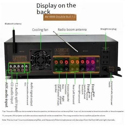 AV-8888BT Профессиональный 7.1-канальный усилитель для домашнего кинотеатра сверхвысокой мощности 2000 Вт, беспроводная система домашнего караоке с объемным звучанием BT