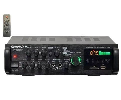 AV-6288BT 1000 Вт 2*500 Вт Высококачественный караоке-усилитель двойного назначения 12 В/220 В переменного/постоянного тока, беспроводной BT, пластиковый материал