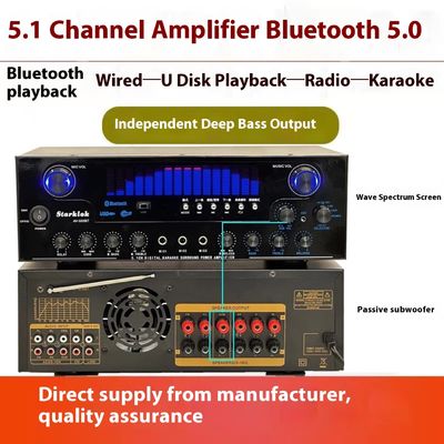 AV-555BT Профессиональный 5,1-канальный усилитель динамического спектра 600 Вт. Высокомощный домашний субвуфер с металлической конструкцией