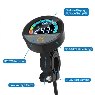 Waterproof Round LCD Battery Indicator 8-100V DC Power Meter for Lead Acid Lithium EV Golf Cart - Low Voltage Alarm OEM