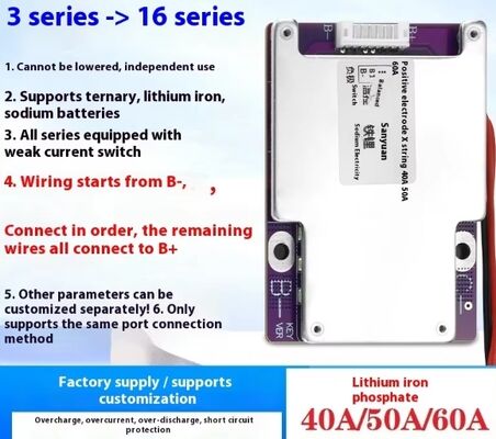 Factory Direct 3S-16S  Same-Port Balanced NTC 40A 50A 60A Lifepo4 BMS Power Battery protection Board for Electric Vehicle