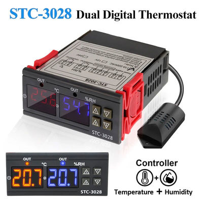 STC-3028 AC 220 В постоянного тока 12 В-24 В контроллер температуры влажности с двойным устройством контроля мощности